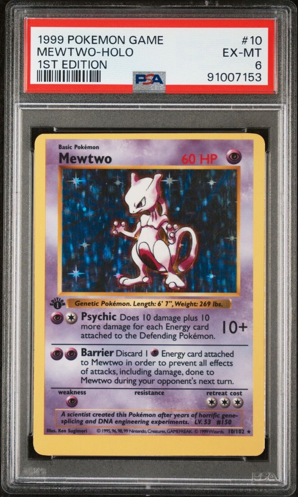 Pokemon 1999 Game 10 Mewtwo Holo 1st Edition PSA 6