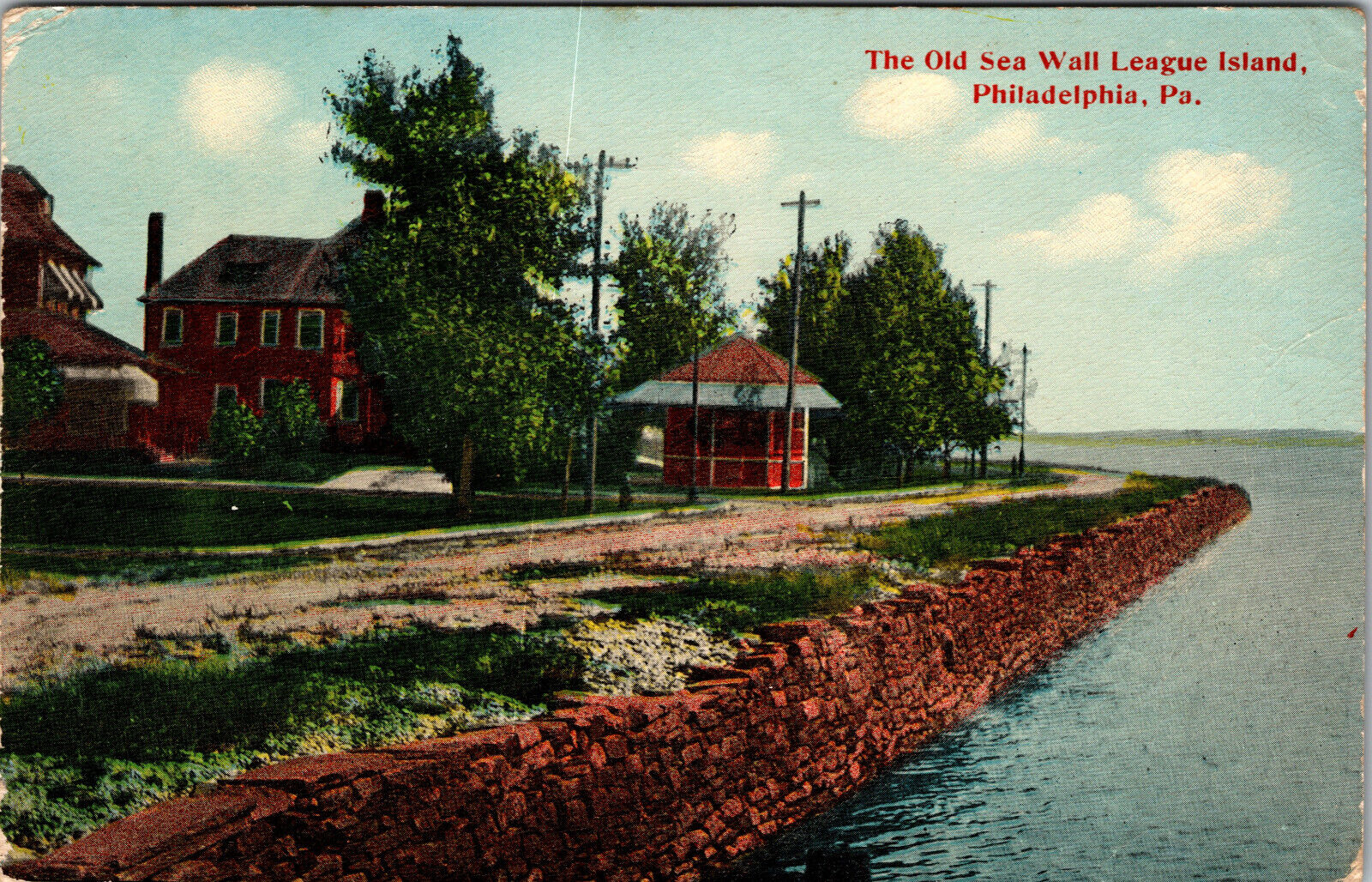 Postcard The Old Sea Wall League Island Philadelphia Pennsylvania 1913 
