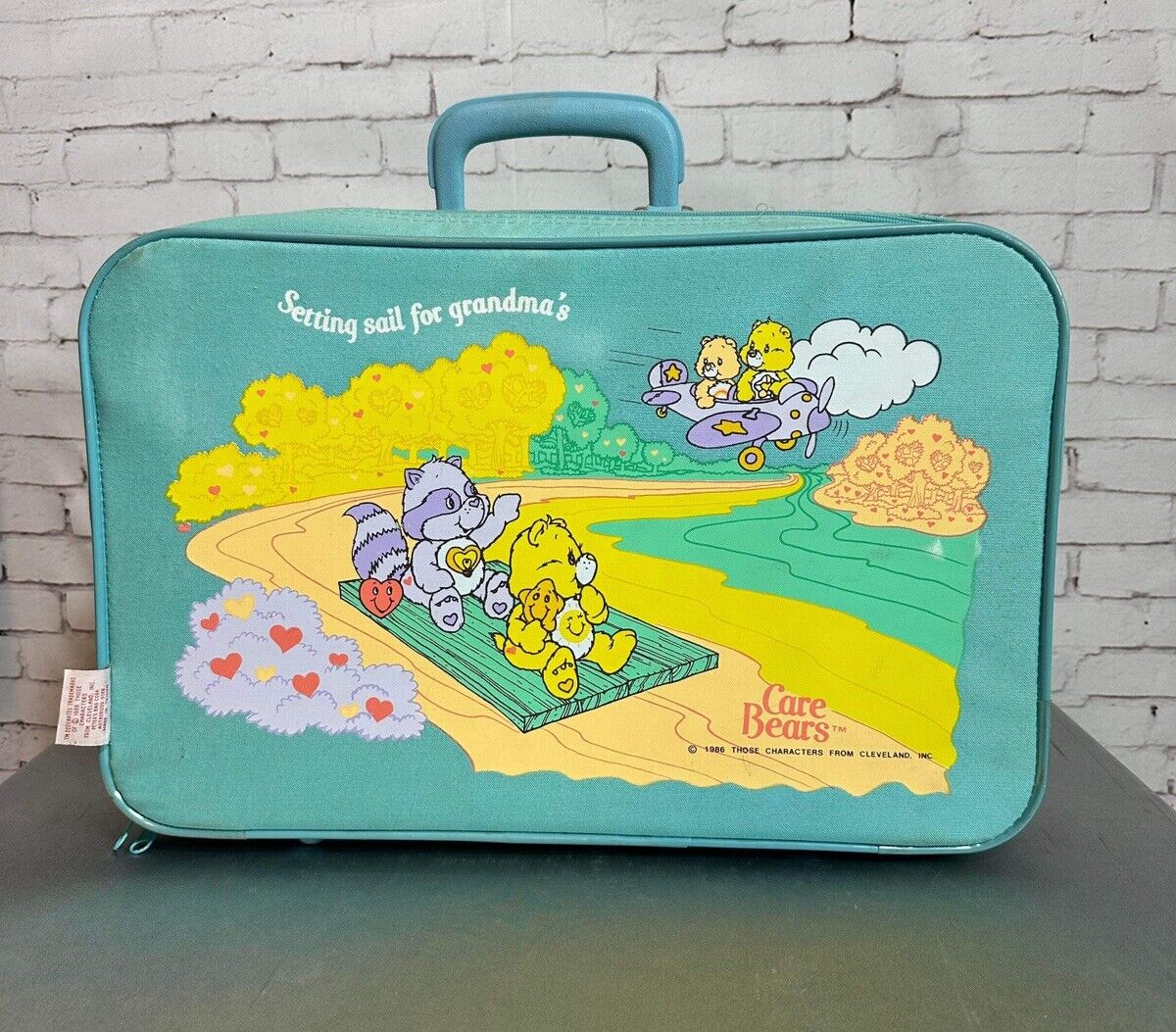 Vintage Care Bears 1986 Suitcase Luggage Blue Setting Sail For Grandma’s 16 X 10