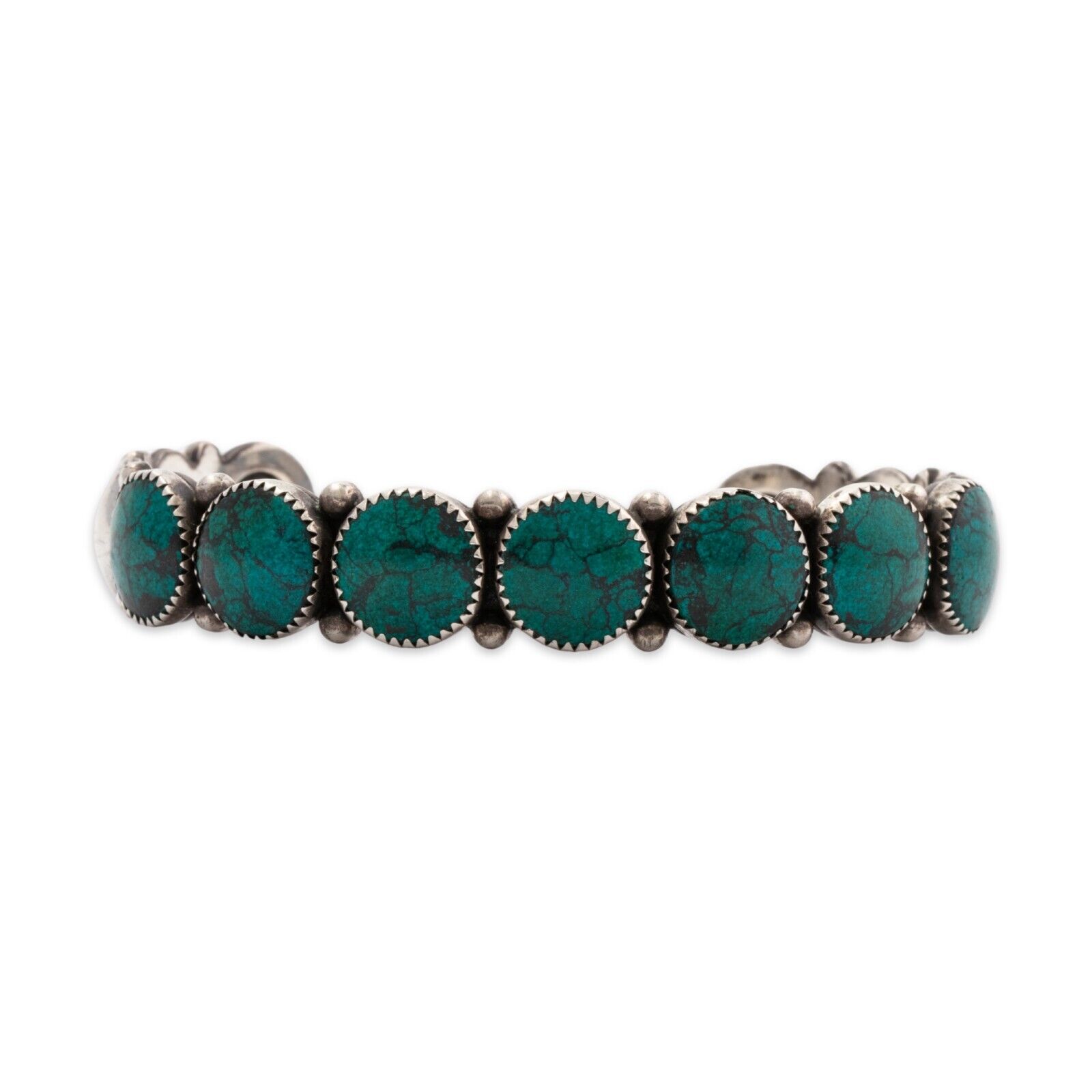 NATIVE FRED HARVEY ERA STERLING SYNTHETIC TURQUOISE RAIN DROPS CUFF BRACELET 7