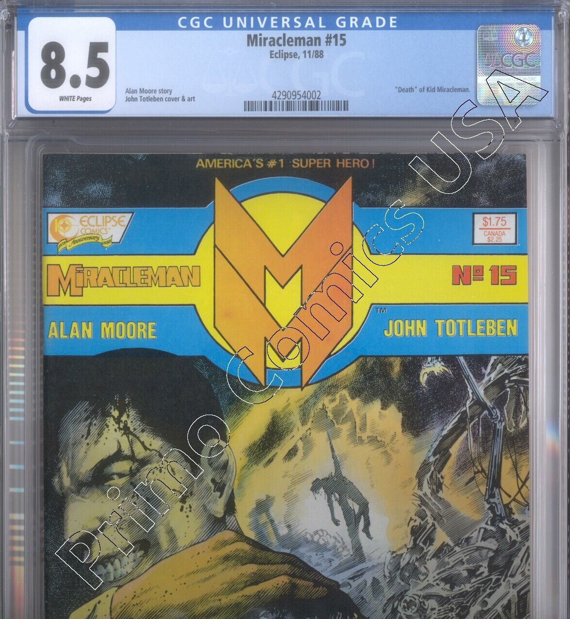 PRIMO:  MIRACLEMAN #15 Printing Error Miscolored Eclipse CGC 8.5 VF+