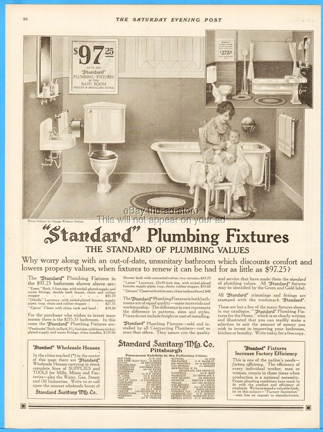 1918 Standard Sanitary Pittsburgh PA Bathroom Sink Plumbing Fixtures Print Ad