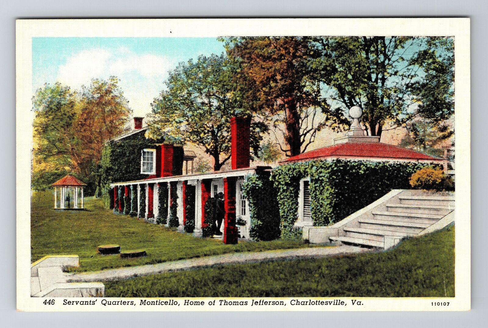 Charlottesville VA -Virginia Servant's Quarters Thomas Jefferson Old Postcard