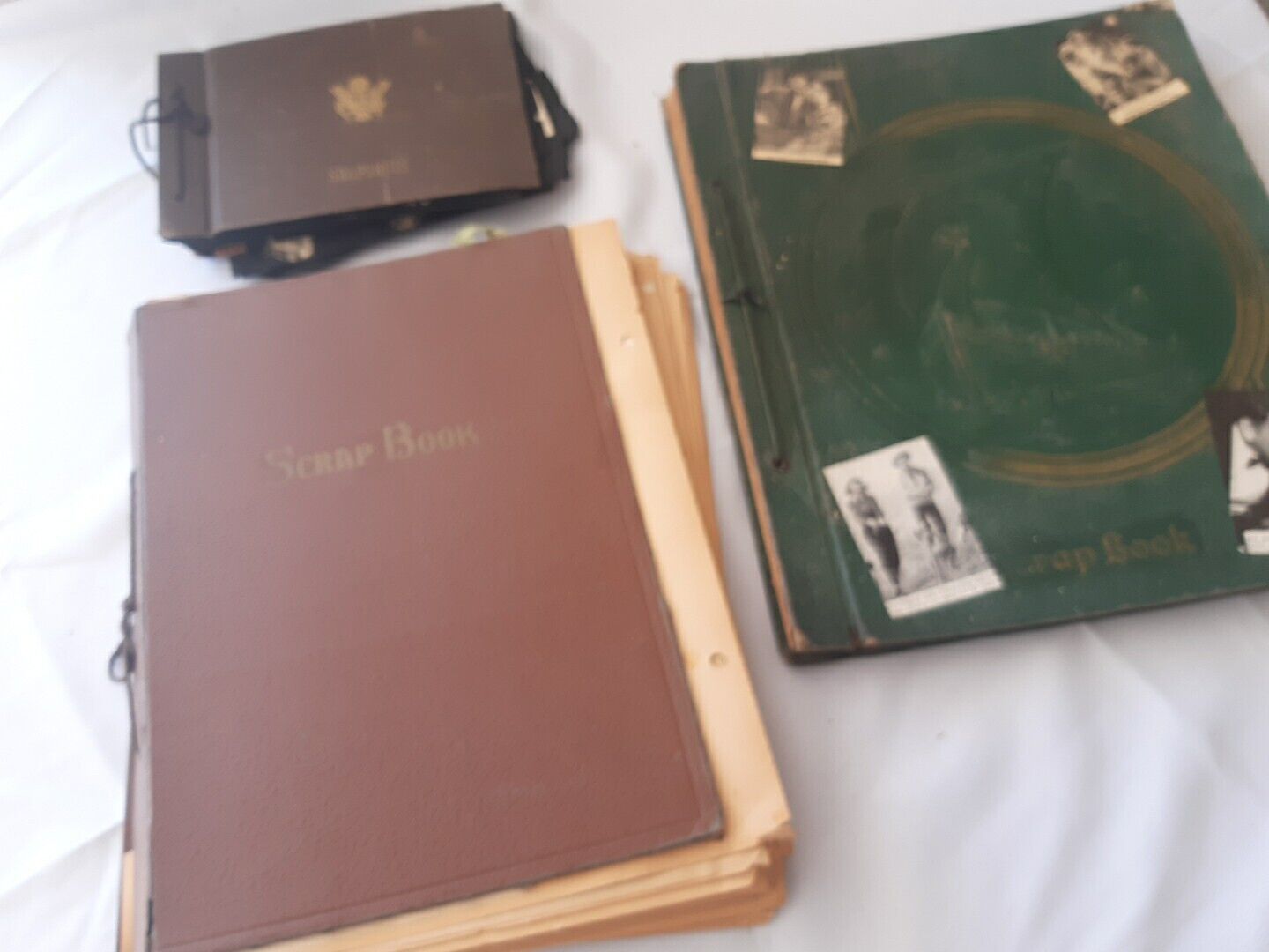 Lot Of 3 Vintage Scrap Books W/ 100s Photos, Letters, Clips, Ads Early 20th Cent