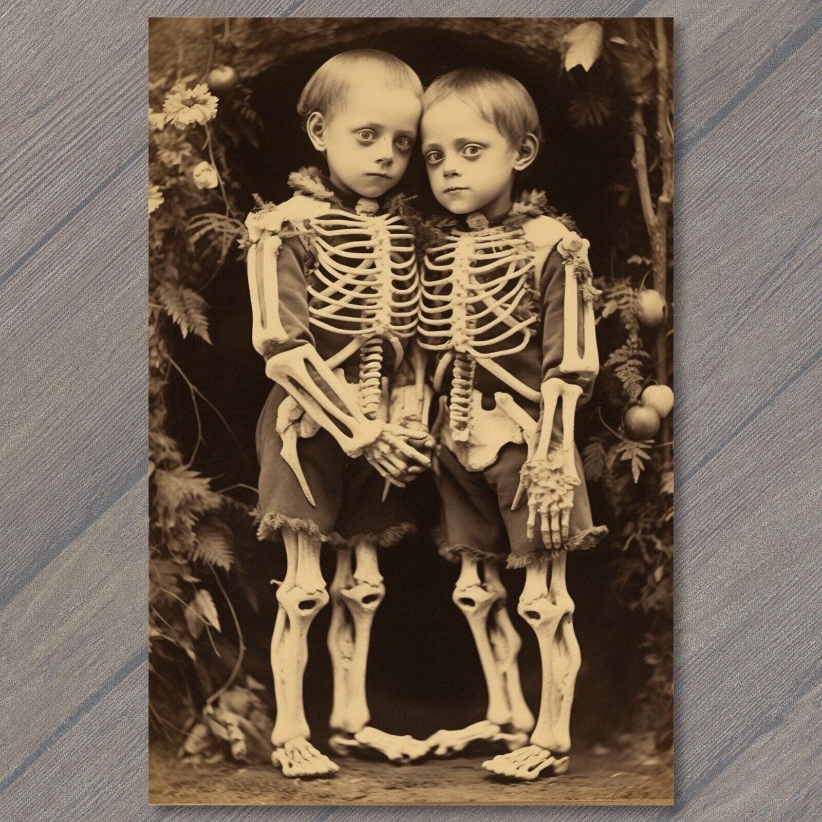 POSTCARD Creepy Sisters as Skeletons An Unusual Halloween Weird 