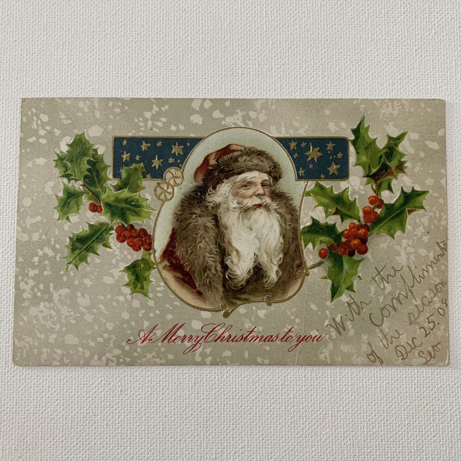 Antique Christmas Postcard Santa Claus Brown Fur Trim John Winsch Back Germany