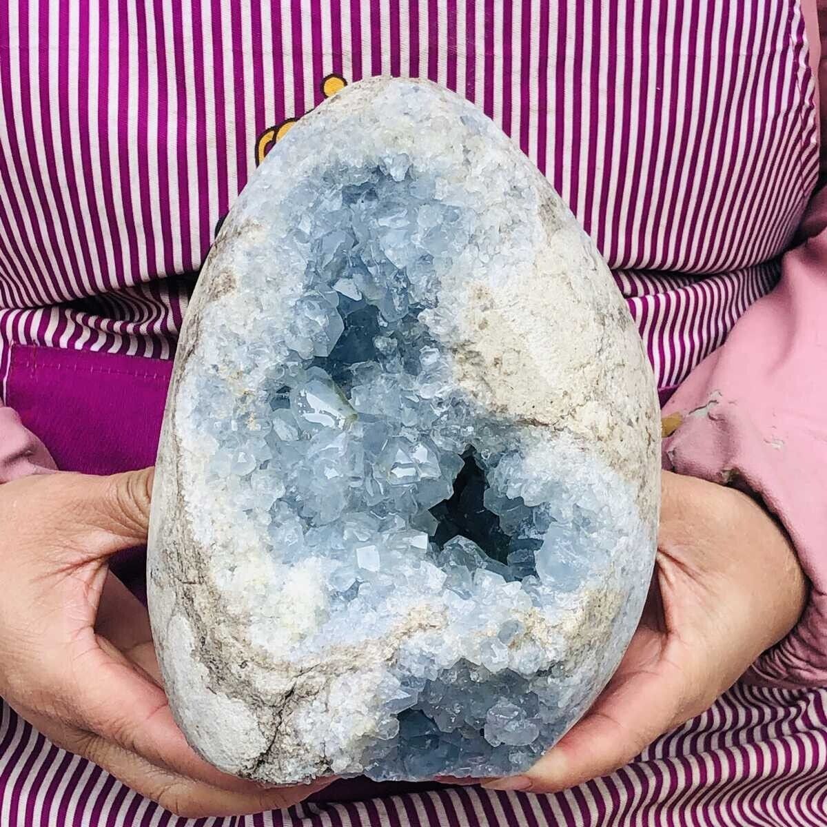 10.67LB Natural Beautiful Blue Celestite Crystal Geode Cave Mineral Specimen 143