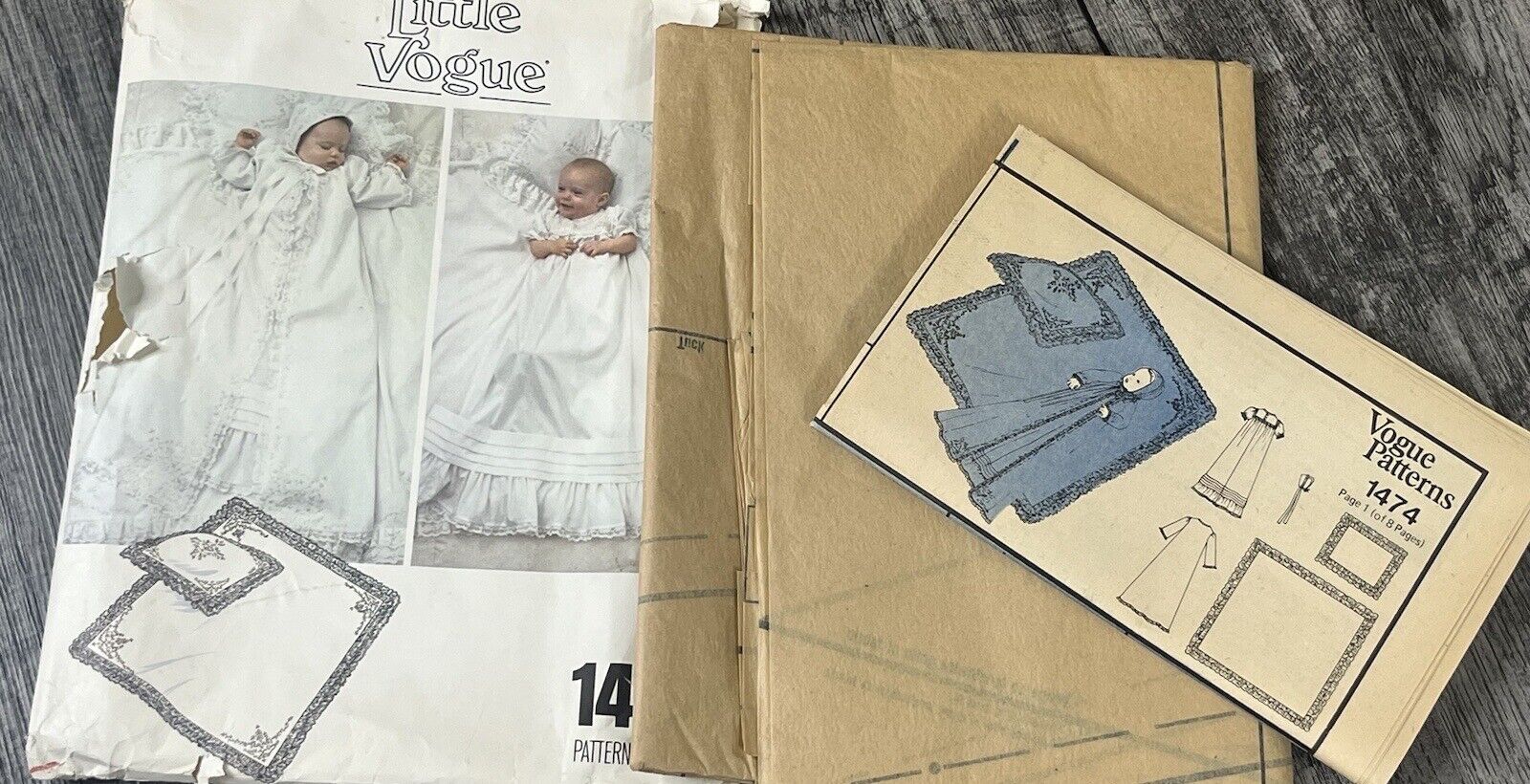 VTG Little Vogue Sewing 1474 Infant Christening Gown Coat Bonnet Pillow Pattern