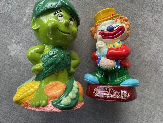 Vintage Del Monte 1985 Little Green Sprout & Circus Clown Coin Banks 