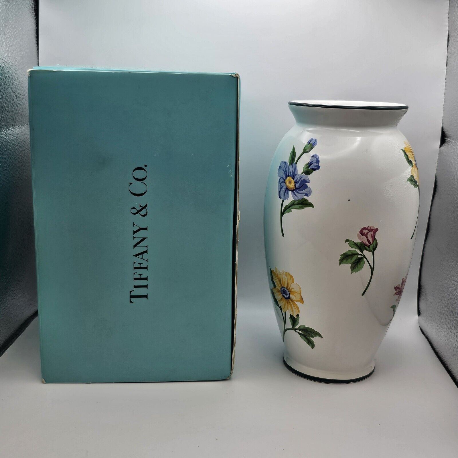 NEW Vintage Tiffany & Co Porcelain Vase Multicolored Hand Painted Floral NIB NM