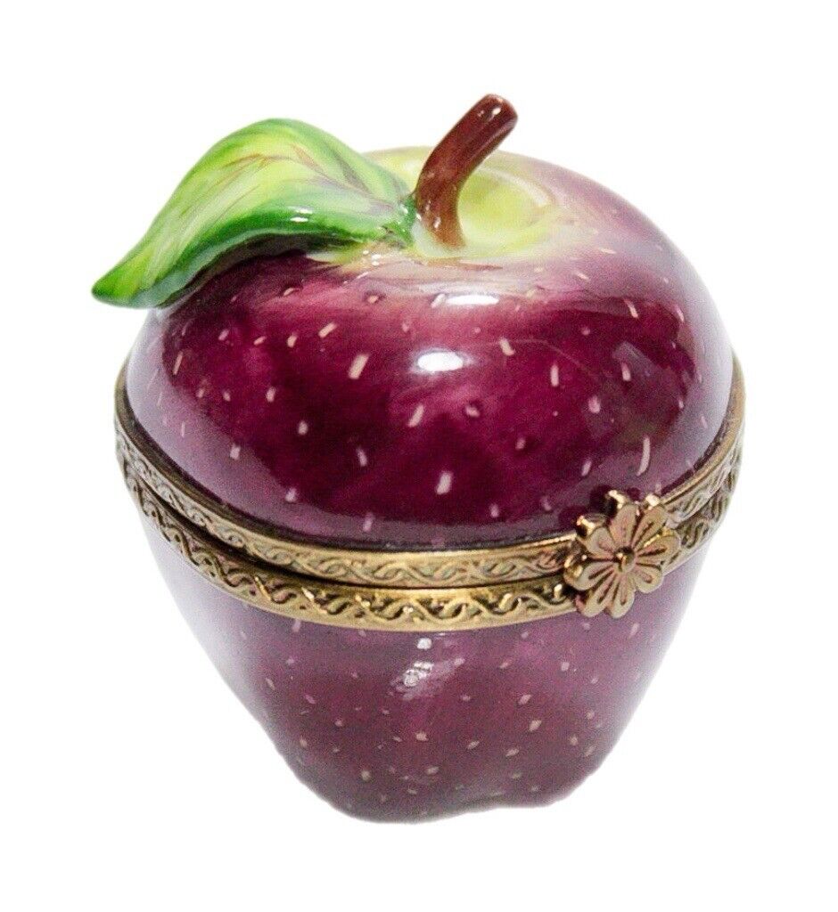LIMOGES France Marque Depose Red Delicious Apple Porcelain Trinket Box RARE