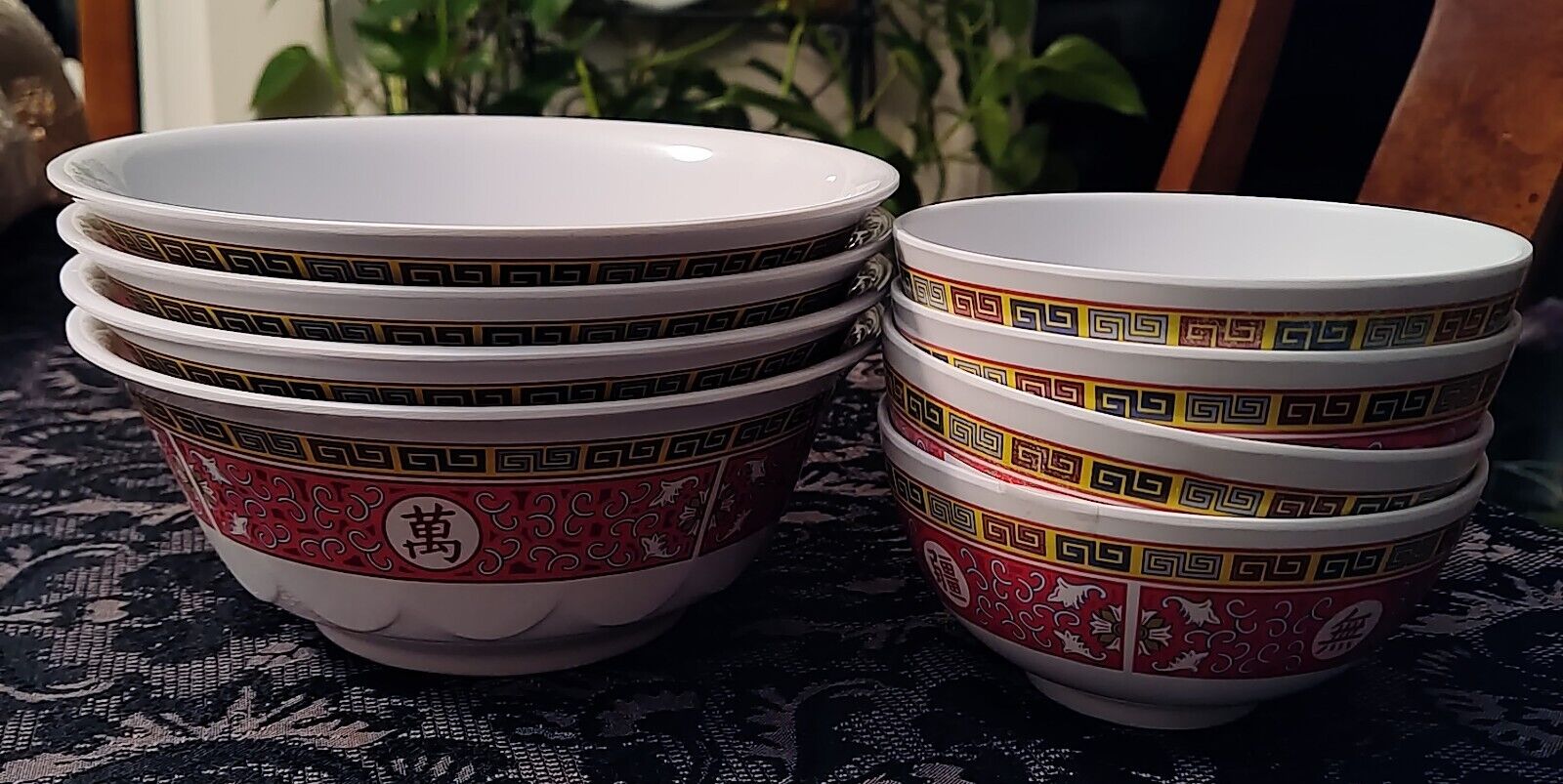 Chinese Asian Melamine Bowls - 4 Soup and 4 Rice Bowl Set 