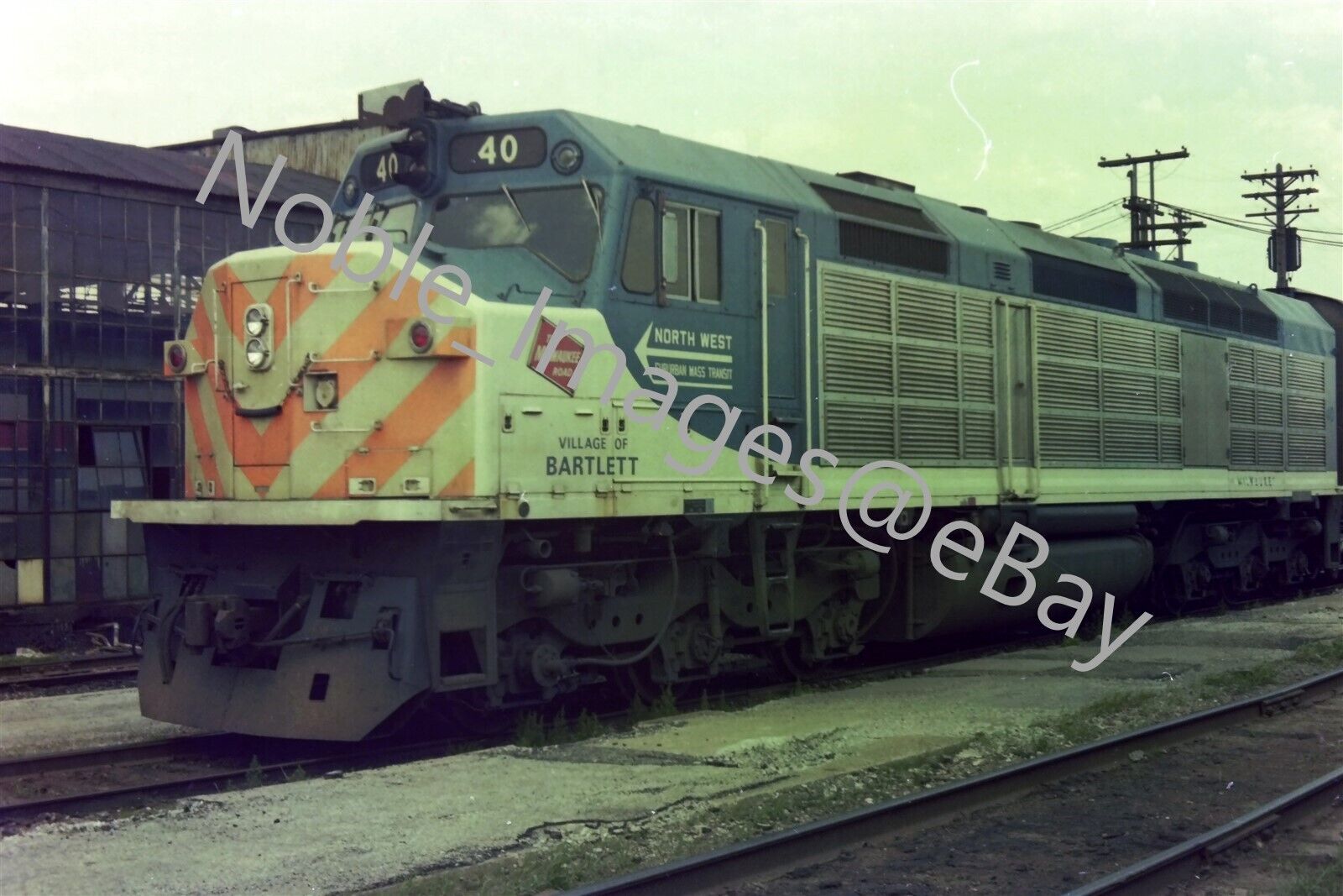 Milwaukee Road 40 EMD F40C Bartlett Locomotive Chicago Area 1 Negative 1970s