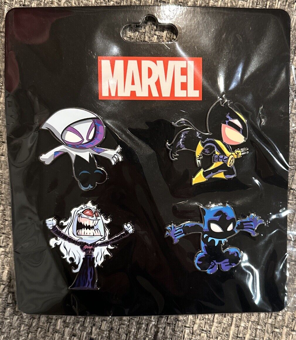 2021 NYCC SKOTTIE YOUNG 4-PACK PIN SET KNULL WOLVERINE BLACK PANTHER SPIDER-GWEN