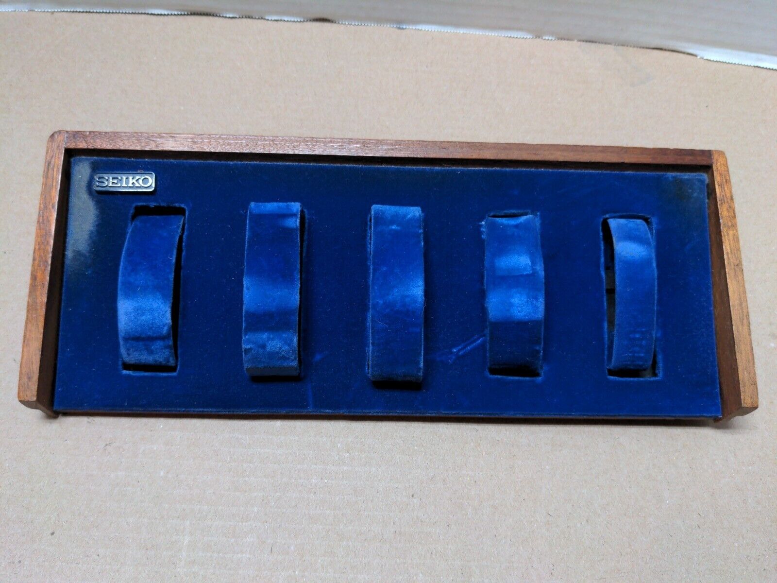 Vintage Seiko Watch Store Dealers Display Blue Velvet Wood 5 Slot C