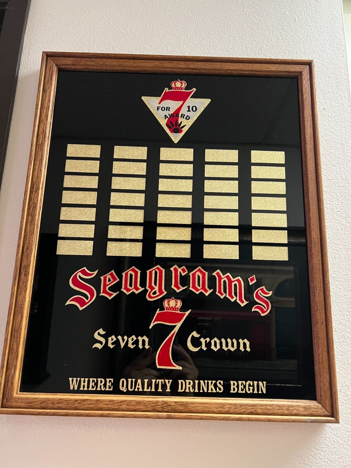 Vintage Seagrams 7 Seven Crown American Whiskey Glass Framed Mirror Sign