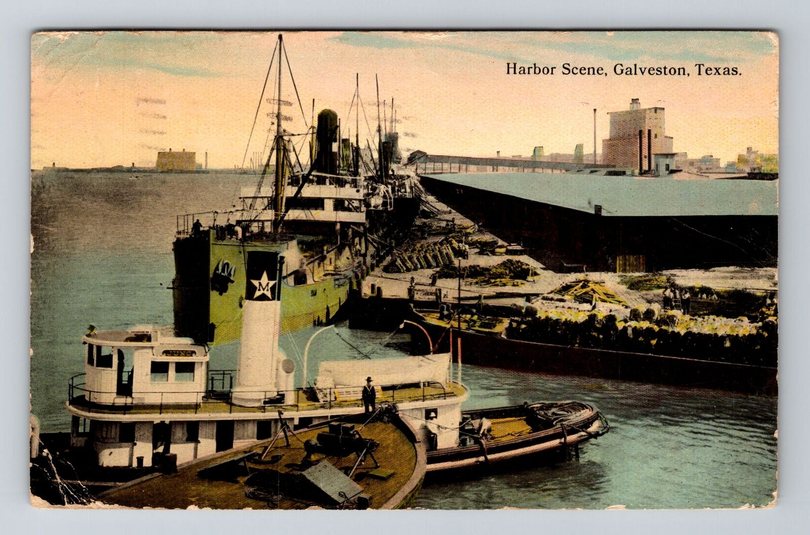 Galveston TX-Texas, Harbor Scene, c1913 Antique Vintage Postcard
