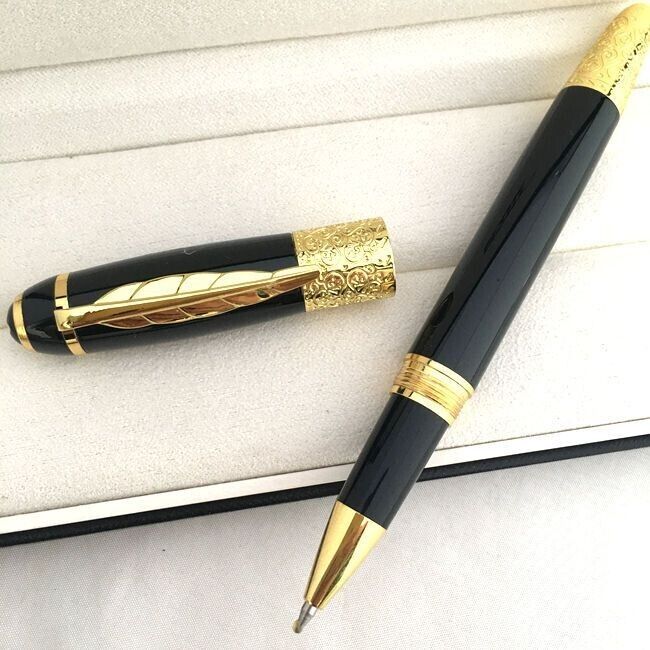 Luxury Great Writers Series Black+Gold Clip 0.7mm nib Rollerball Pen