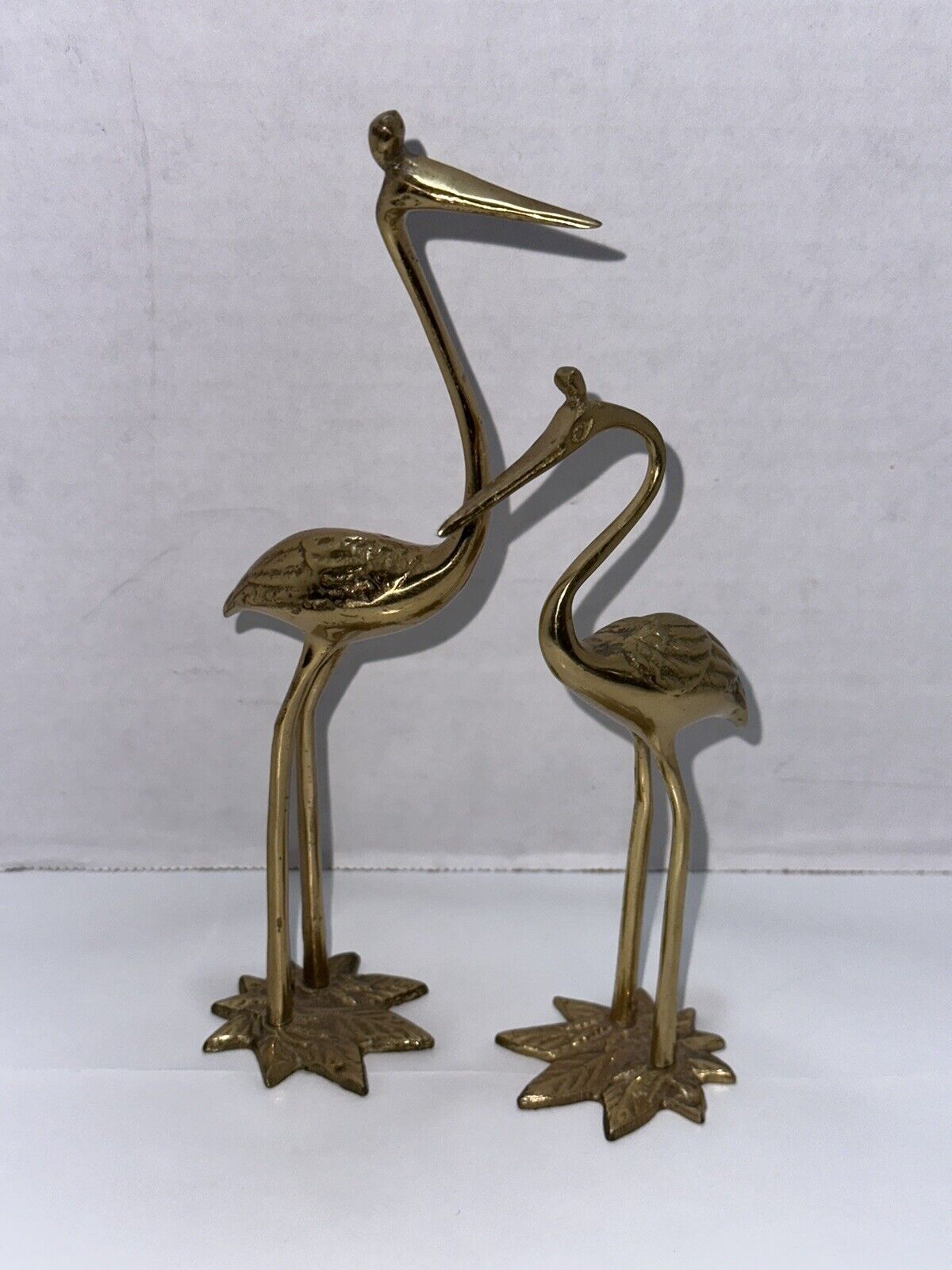 2 PC Vintage Set Pair Of Brass Storks Birds Cranes Heron Egot Figurines
