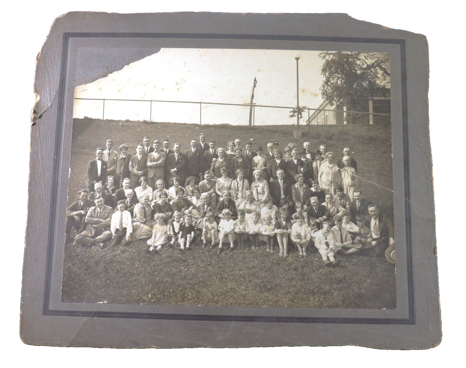 Antique 1920s Large Group Photo Men Women Children Boys Girls 77 People 12 X 10\