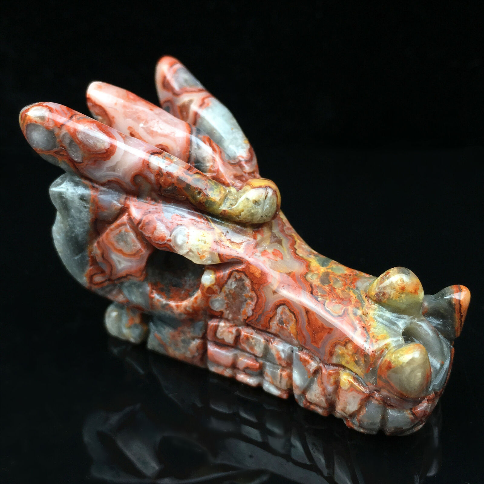Natural Crazy Agate Dragon Skull Hand Carved Crystal Skull Reiki Healing 1PC