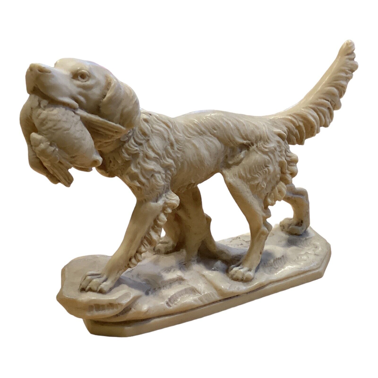 Vintage A. Santini Hunting Dog With Bird - Marble Resin Figurine