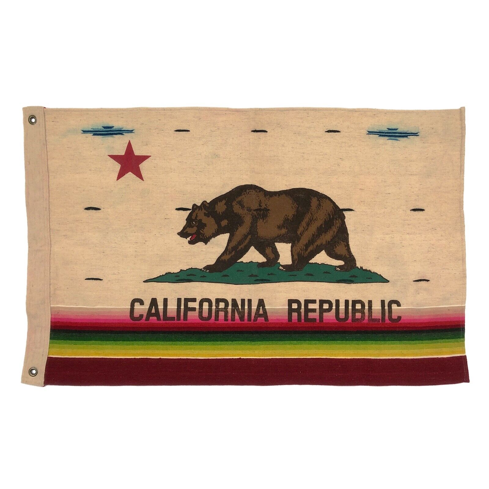 California Republic Bear Flag with Vintage Wool Cloth Old Mexican Serape Textile