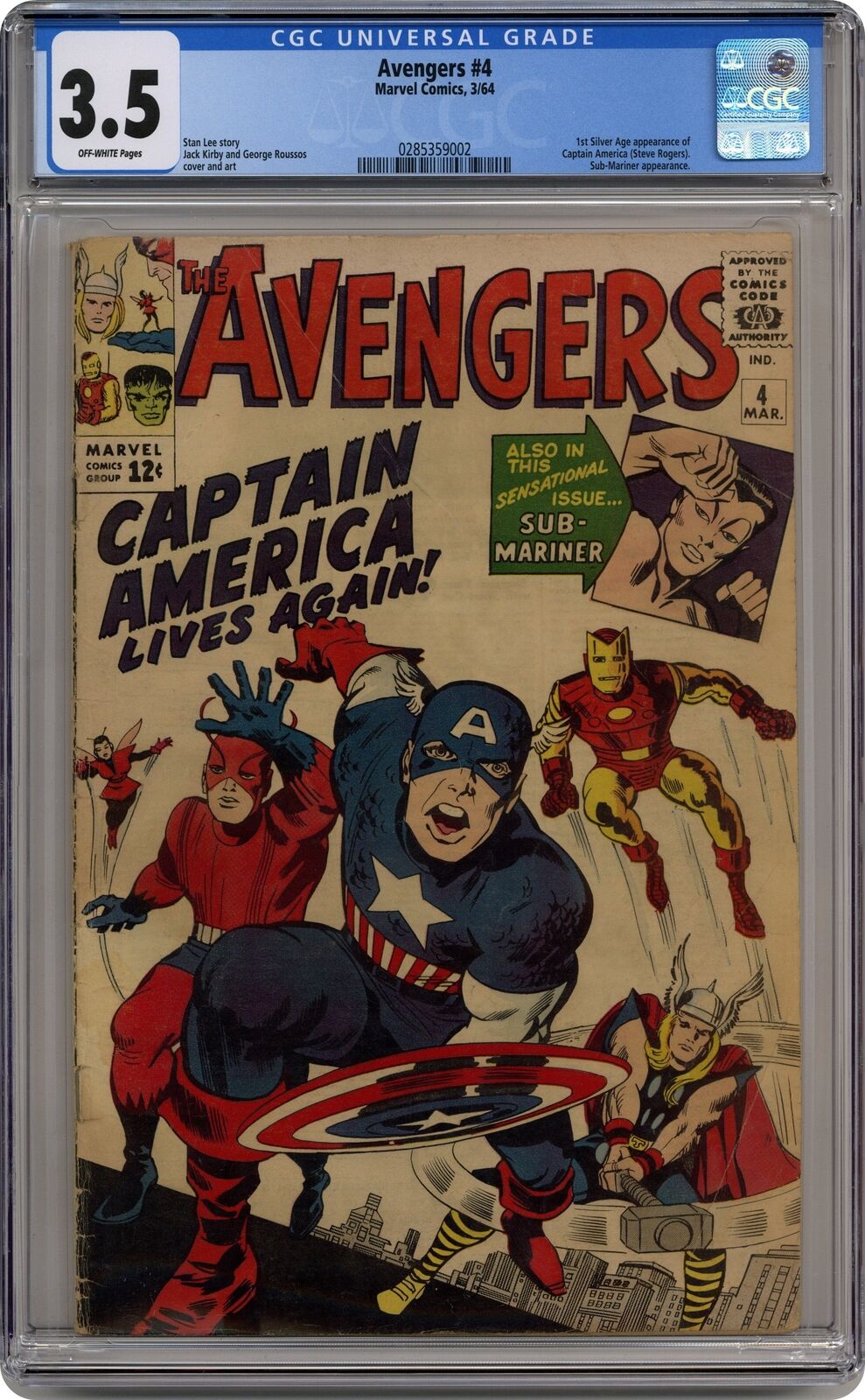 Avengers #4 CGC 3.5 1964 0285359002 1st Silver Age Captain America and Bucky