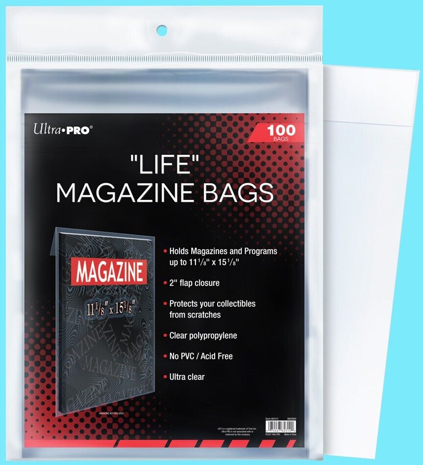100 ULTRA PRO LIFE MAGAZINE SIZE Storage BAGS New 11-1/8