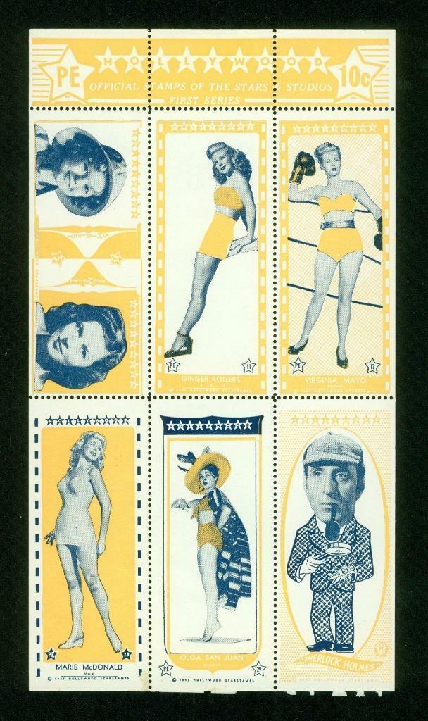 1947 Hollywood Stamp Sheet, Shirley Temple, Ginger Rogers & more, 70+ years old