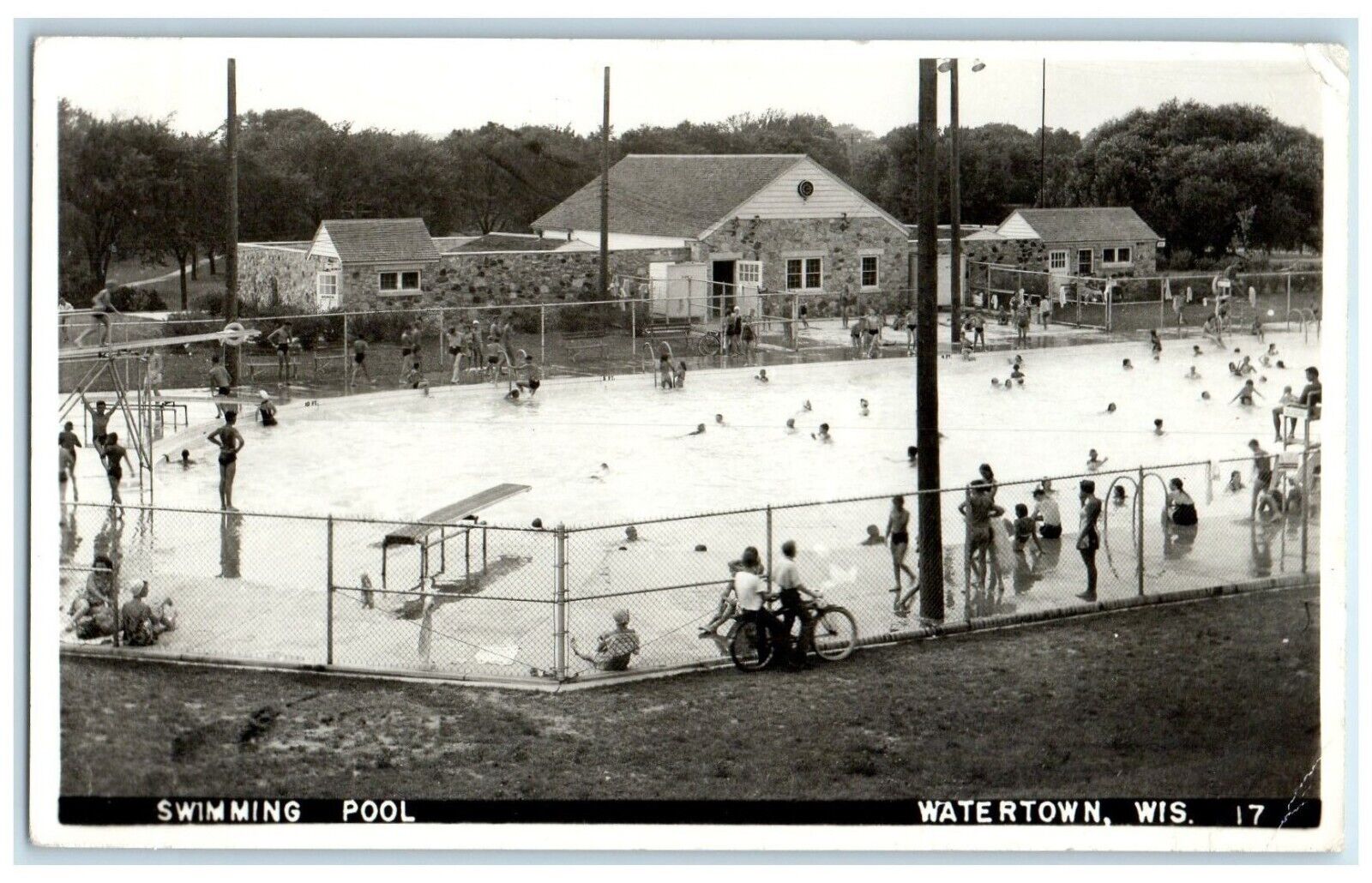 1948 Swimming Pool Exterior Building Watertown Wisconsin WI RPPC Photo Postcard