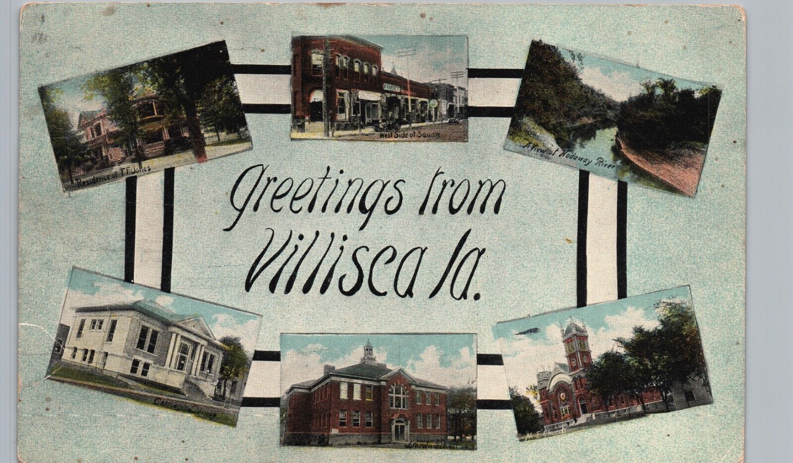VILLISCA IOWA MULTIVIEW GREETINGS original antique postcard ia history