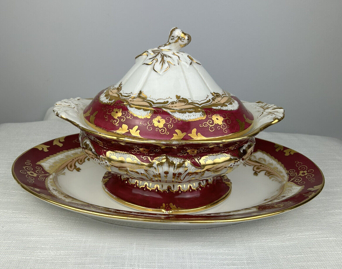 Antique 1800’s China Charles Field Havelind/CFH Soup Tureen with Lid and Plate