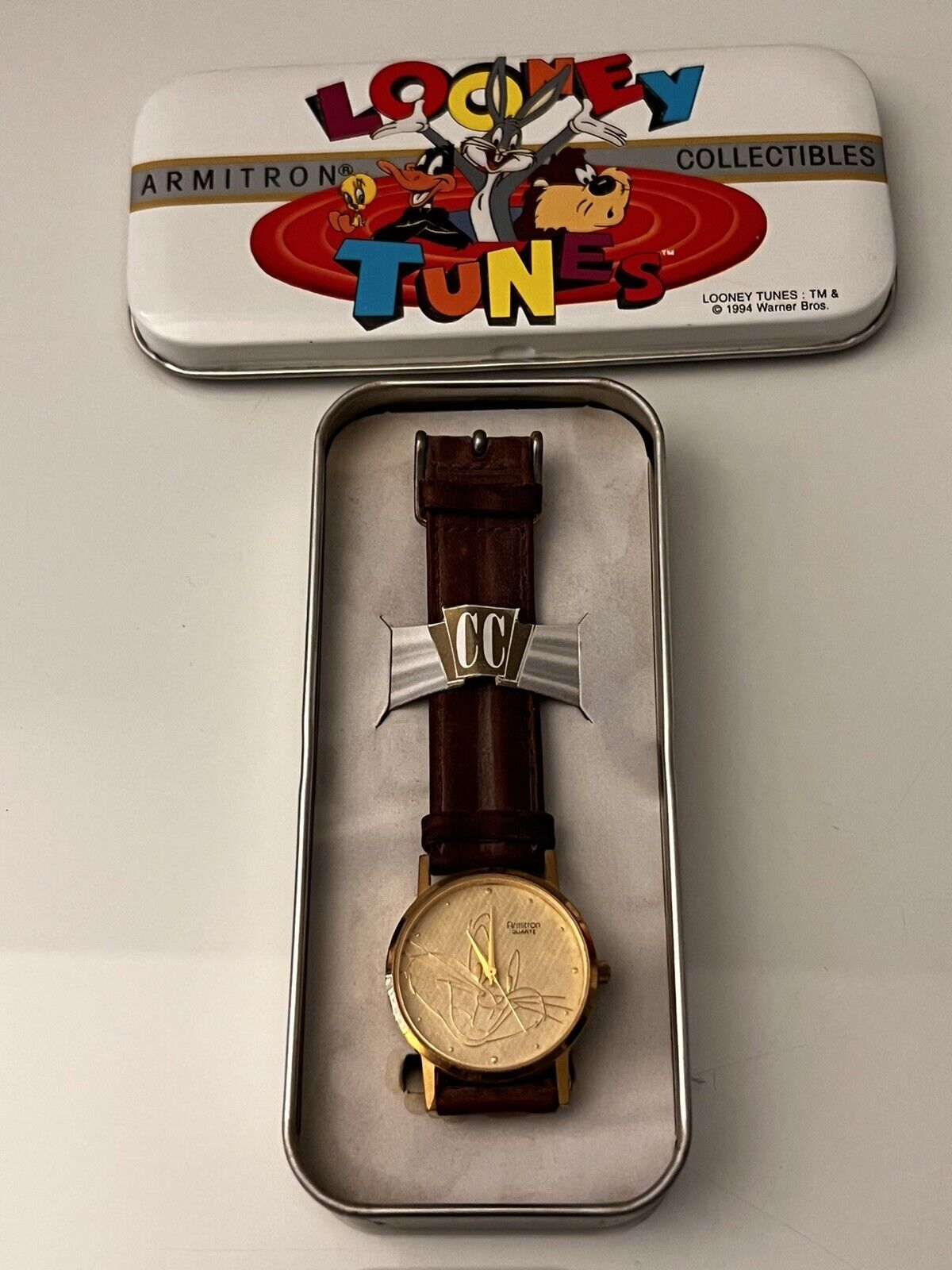Vintage Looney Tunes Leather Armitron Bugs Bunny Watch W Case