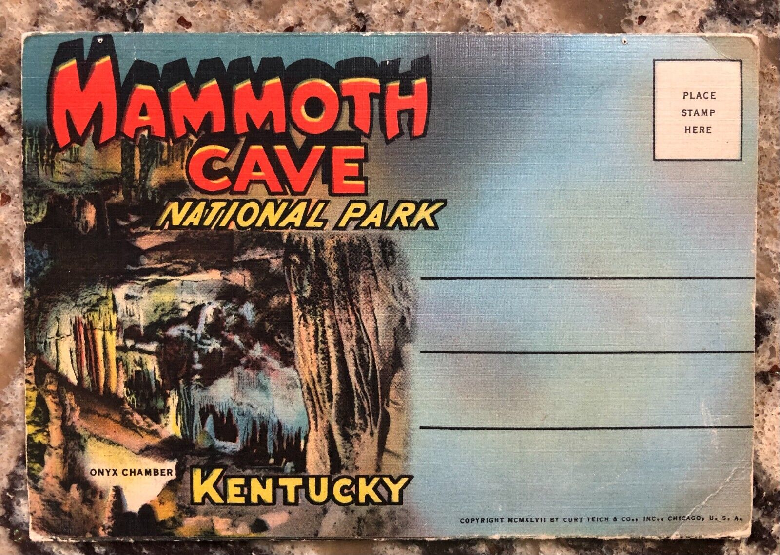 Vintage Mammoth Cave Linen Postcard Folder - 18 Views  - 1947 Curt Teich