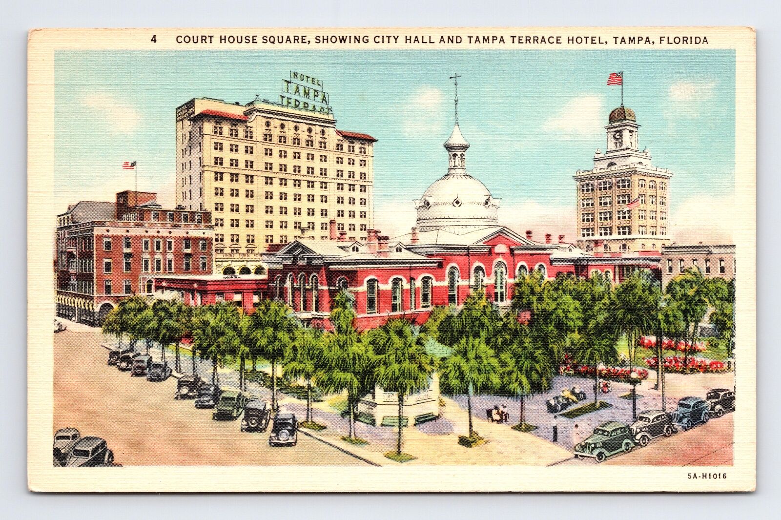Linen Postcard Tampa FL Florida Court House Square Tampa Terrace Hotel