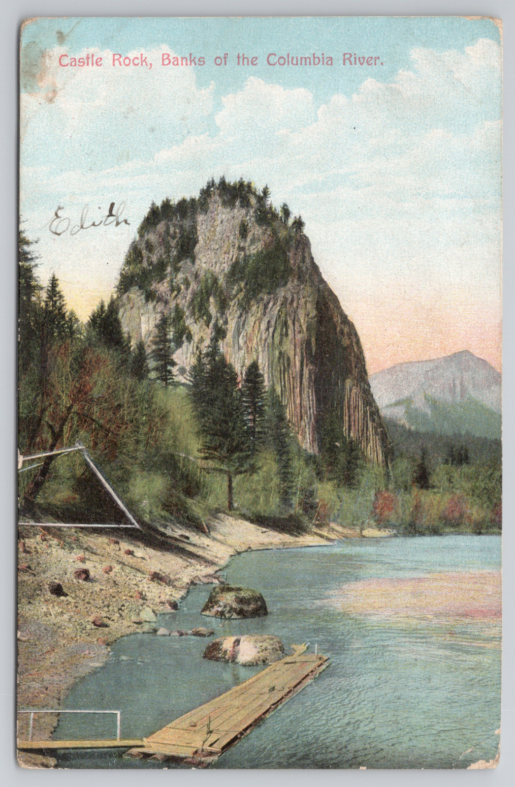 Castle Rock Bank of the Columbia River Washington Antique 1909 Postcard - Posted