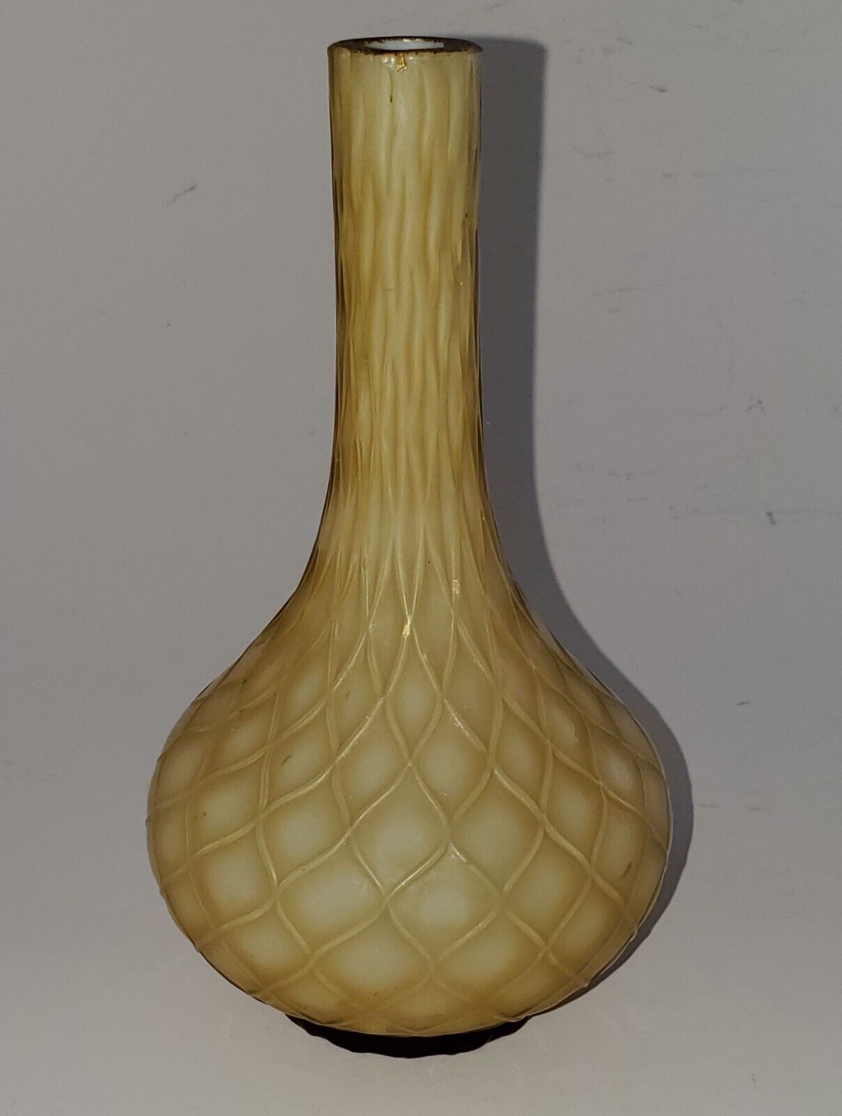 PHOENIX Consolidated Art Glass BUD VASE, Mustard CUT VELVET, 1920s-30s era