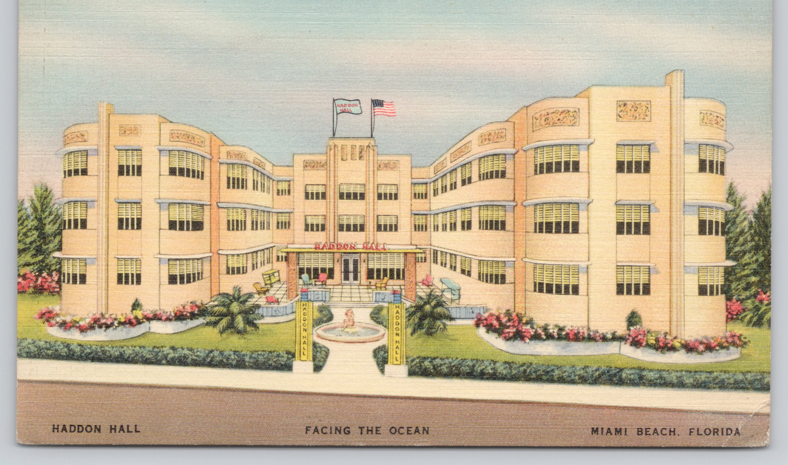 Postcard Haddon Hall Hotel, Miami Beach, Florida 1944 Linen A253