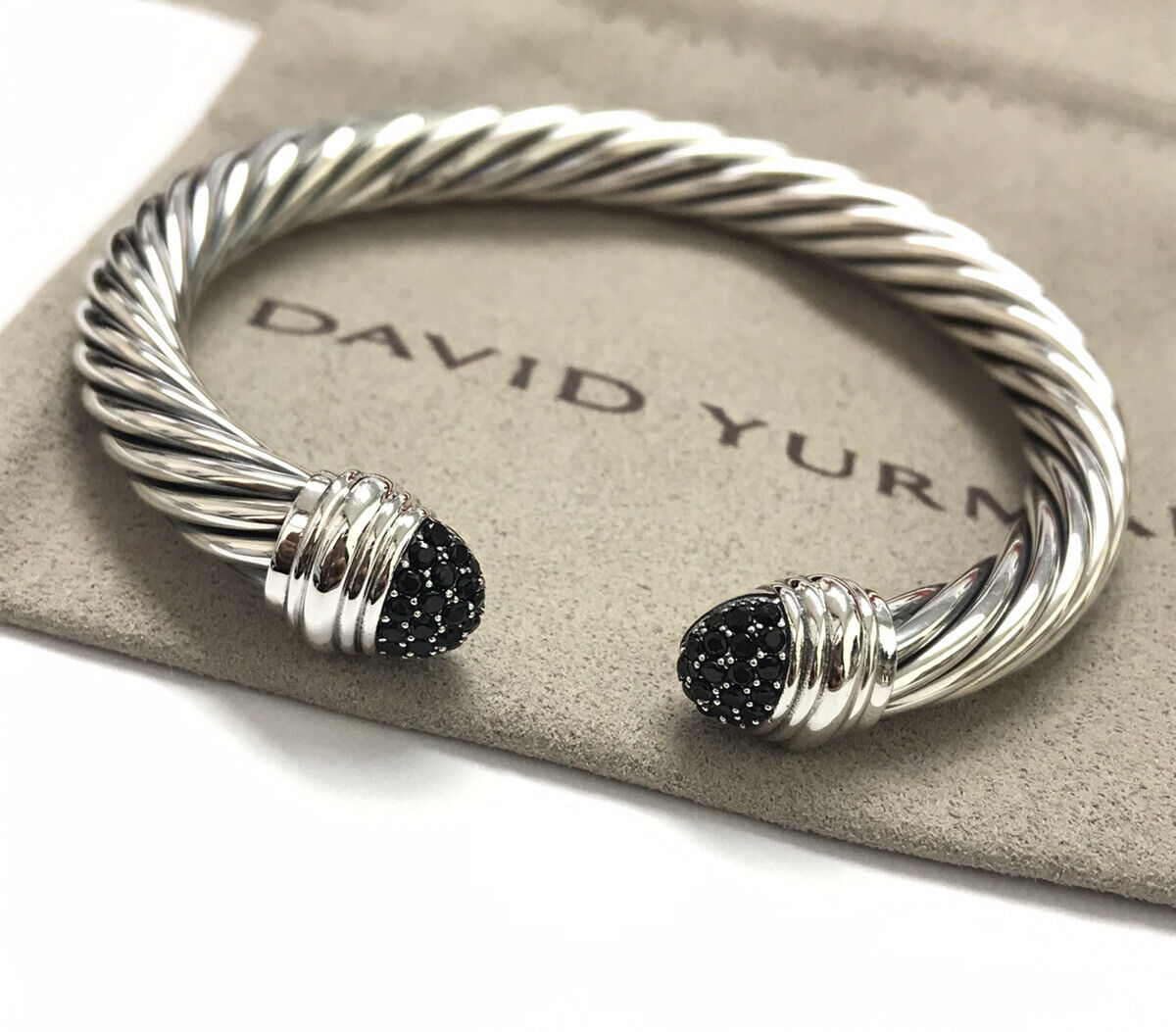 David Yurman Classic Sterling Silver 7mm Black Diamonds Bracelet Sz M