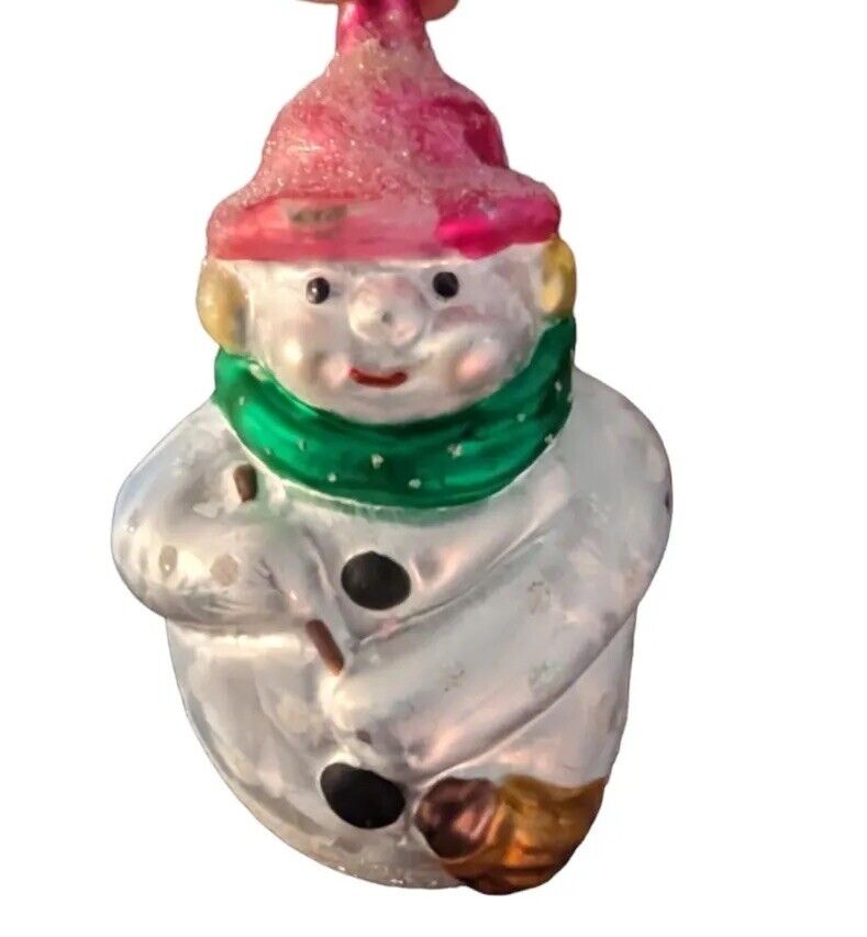 Neiman Marcus Snowman Christmas Ornament Frosty Blown Glass mica 5\