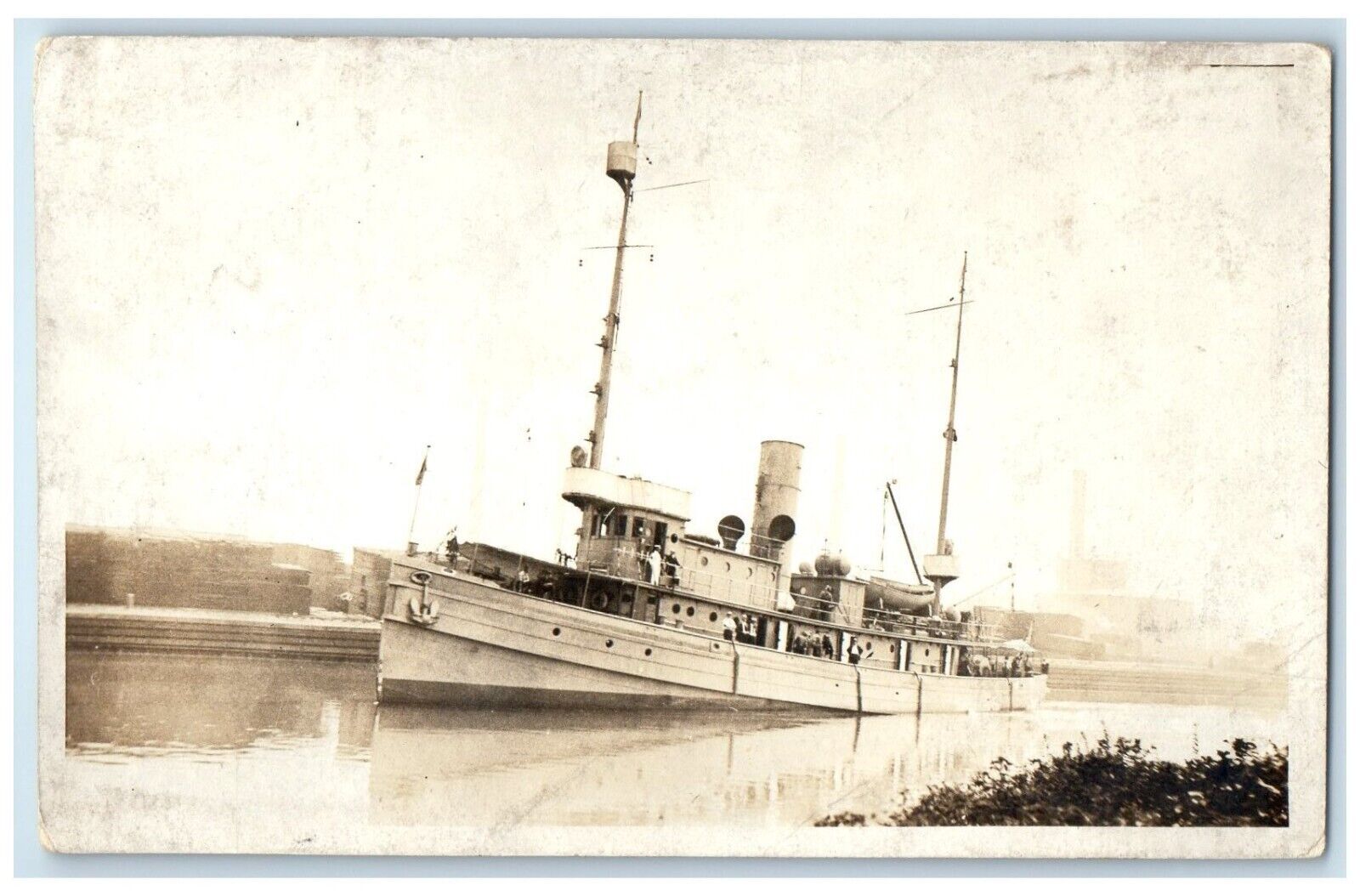 c1910's US Navy Ship Tug Boat Steamer Ship Scene RPPC Photo Antique Postcard