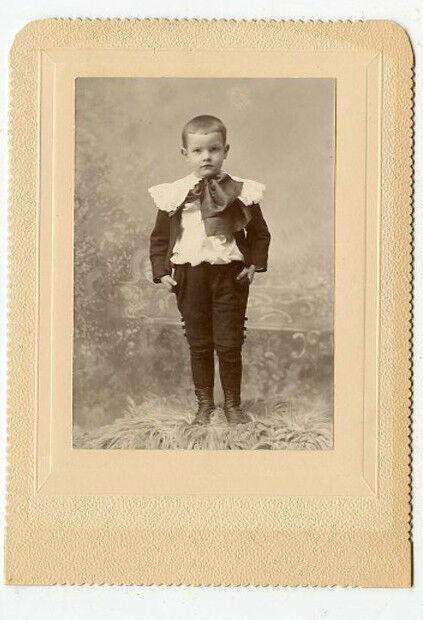 Antique Photo-Cute Little Boy-Dressed Up-Harold Elilms-4 Yrs Old-Knickers-Scarf