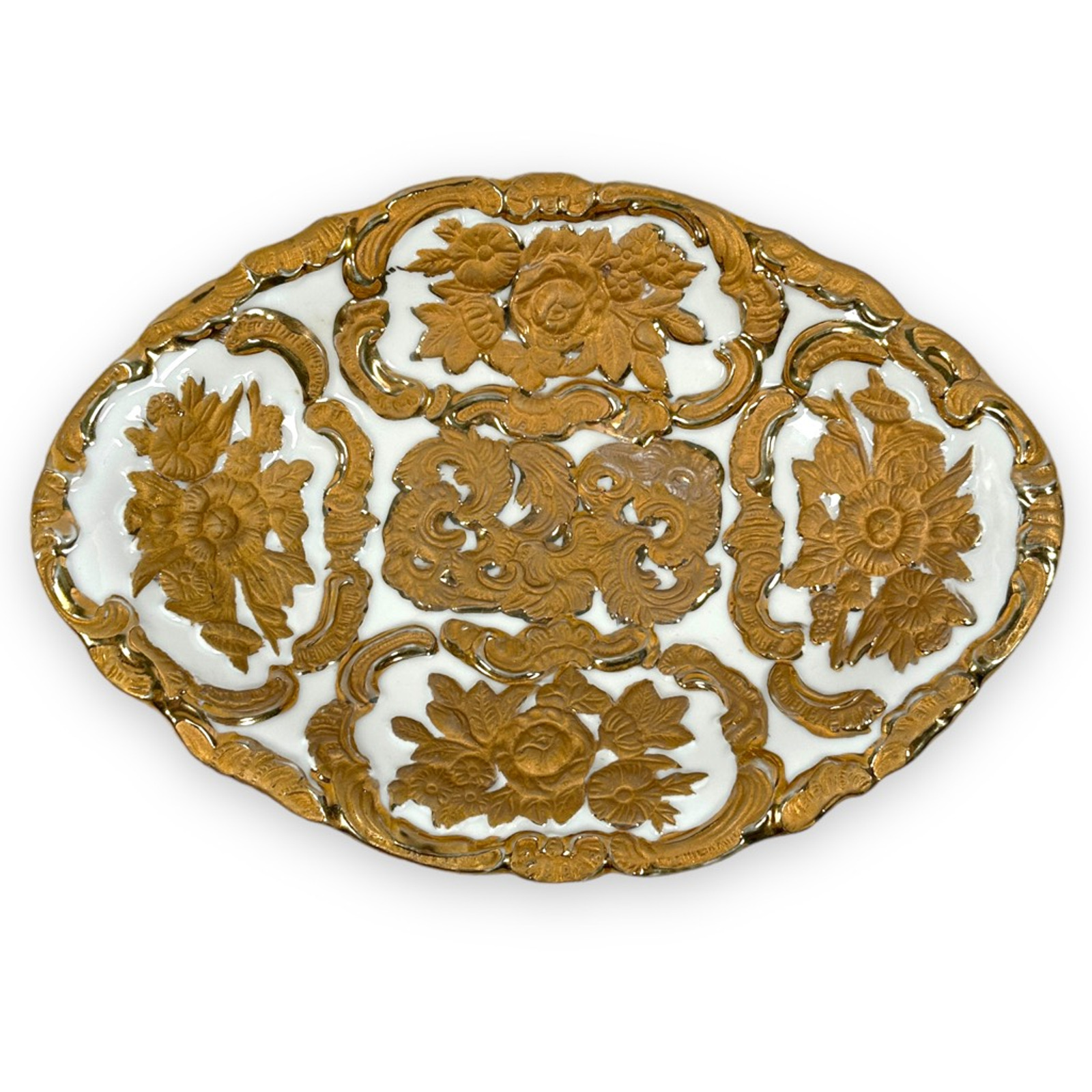 Antique Charles Sadek Porcelain Dish Bowl Floral Baroque Gold Vintage Germany