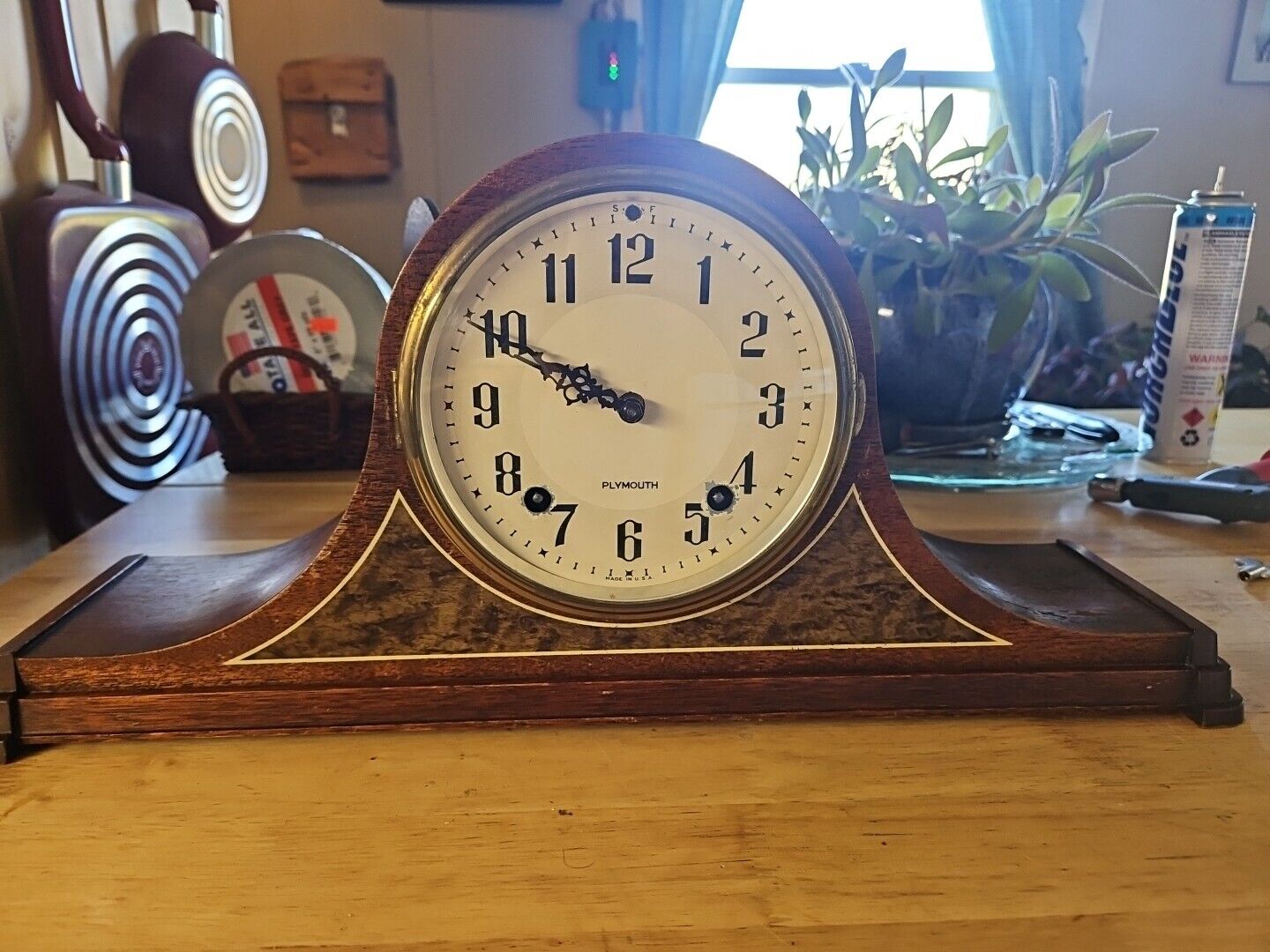*WOW* PLYMOUTH 8 DAY TAMBOUR MANTLE CLOCK ModEL # 4605 SETH THOMAS  *SEE VIDEO*