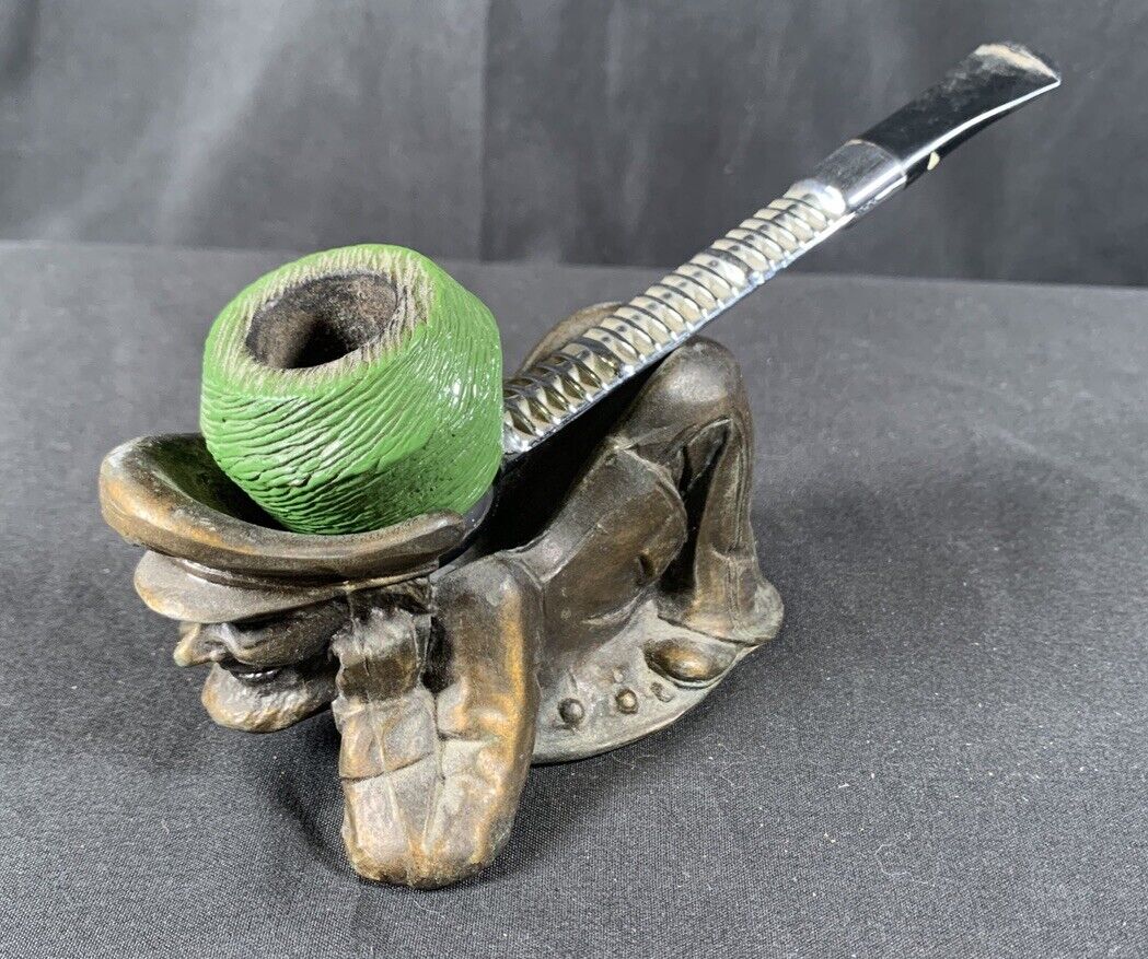 ✨Vintage Viking Dr. Grabow Metal Radiator Smoking Pipe Green bowl W/Stand✨