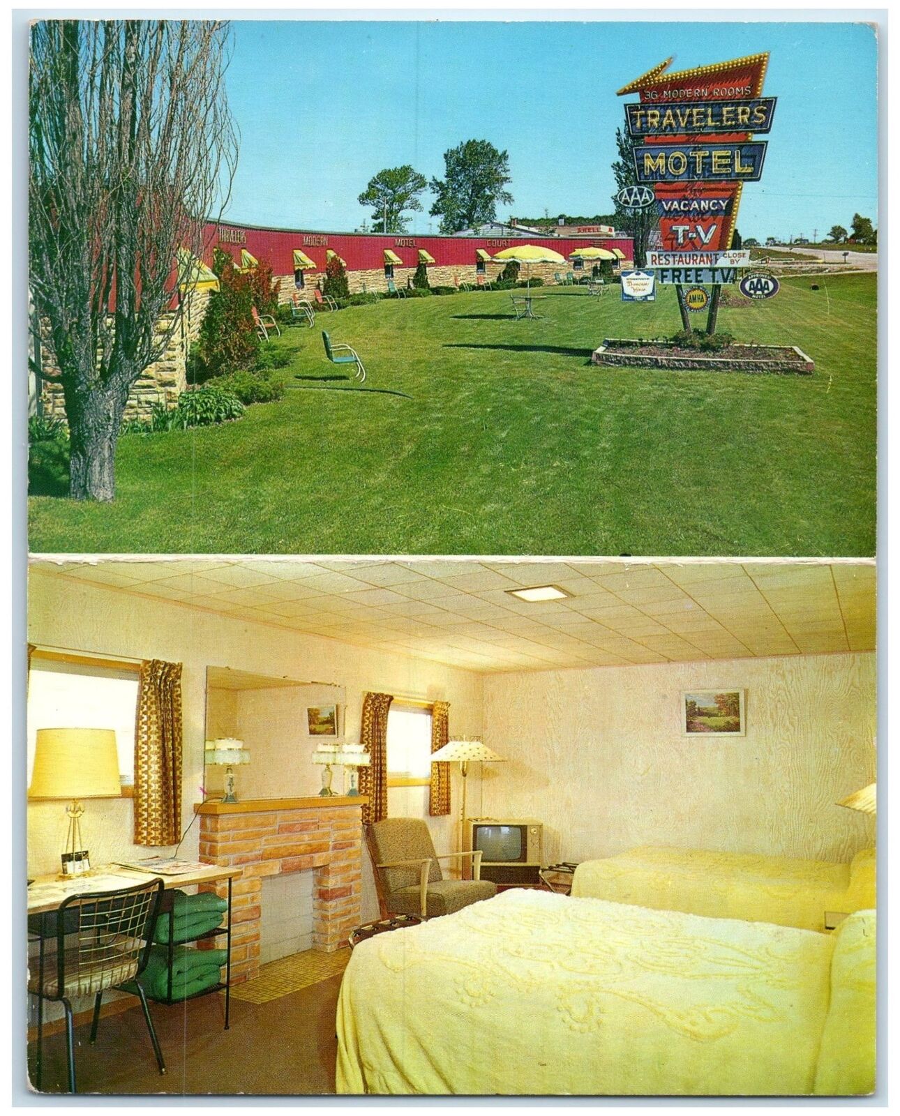 c1950's Traveler's Motel Finest & Largest Multiview Manitowoc Wisconsin Postcard