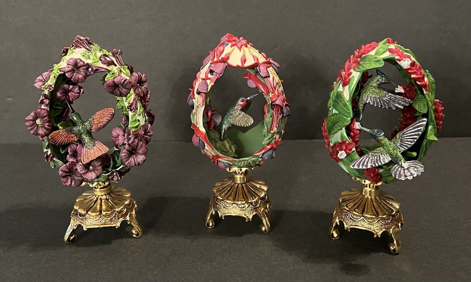 Franklin Mint House of Faberge Hummingbird Egg Bird With Stand. Lot Of 13