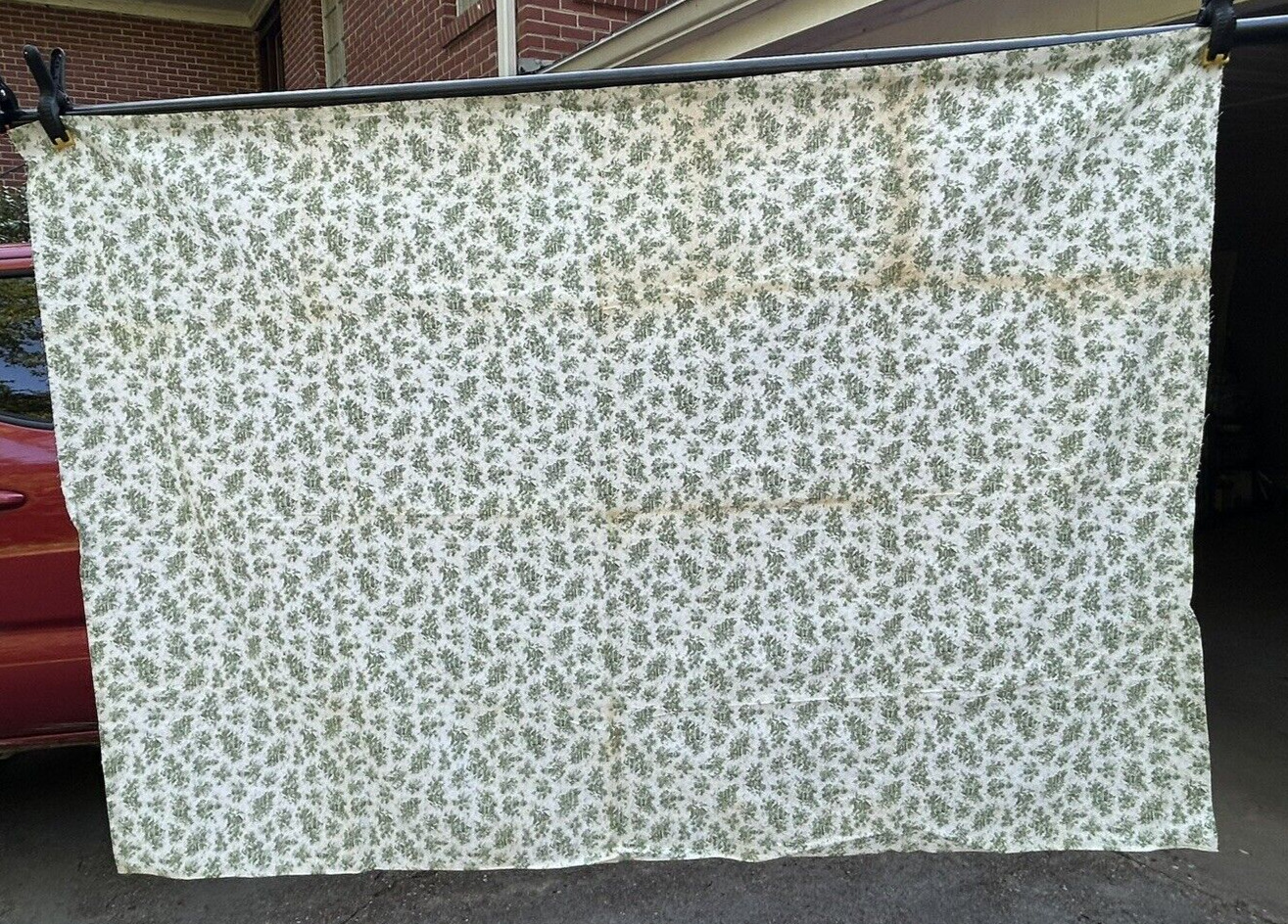 Vintage green print feedsack full open print fabric flowers flour grain sack