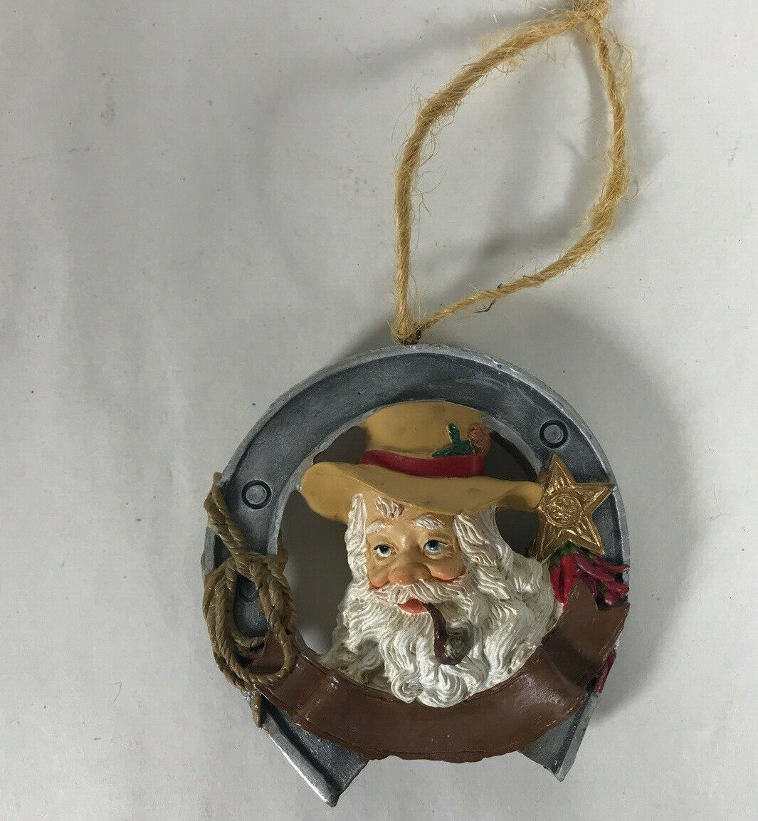 Vintage Large Santa Cowboy Christmas Ornament 3.5\